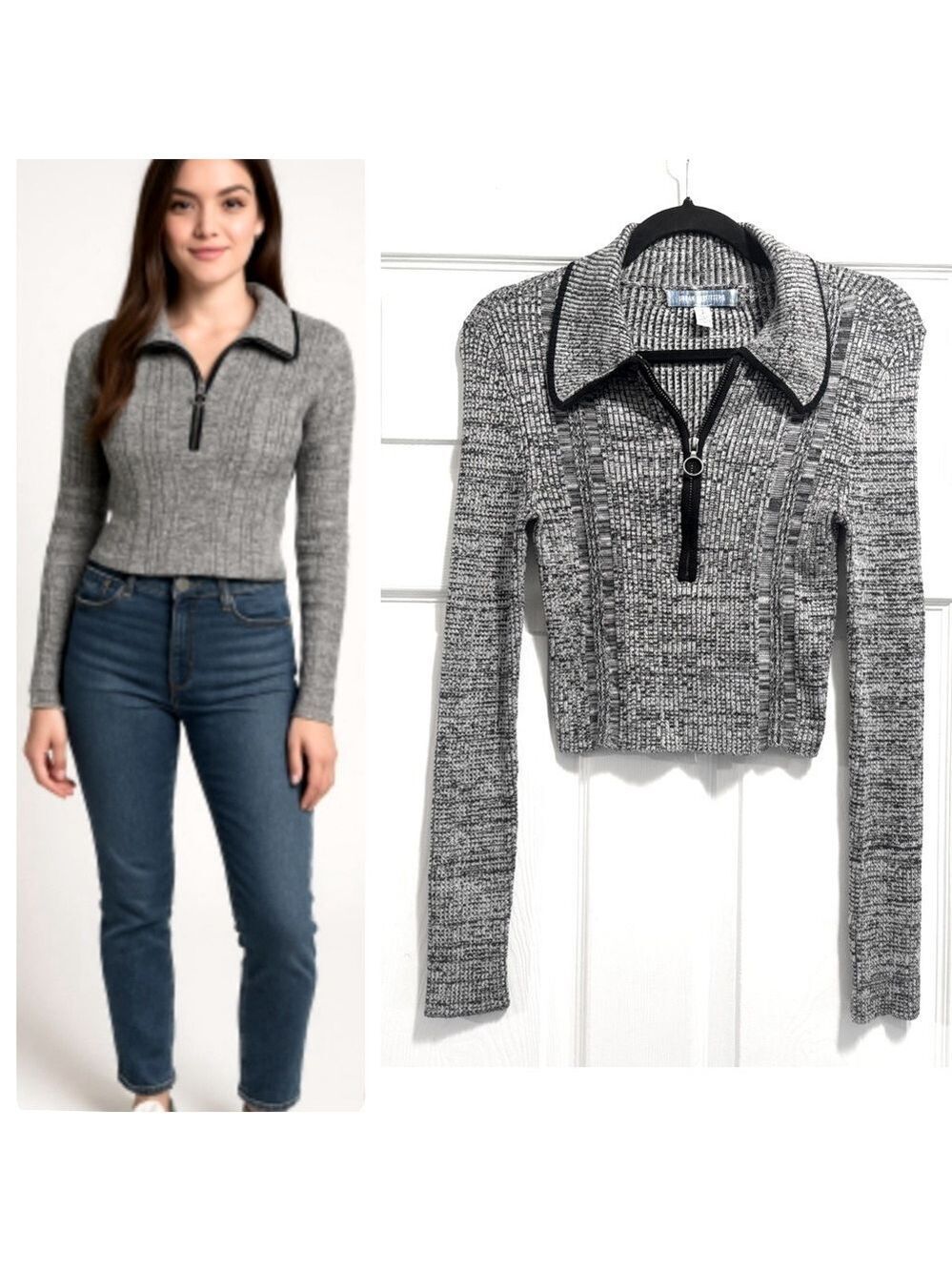 Urban Outfitters 1/4 Zip Long Sleeve
Pullover Top Gray Cotton Viscose Size Small